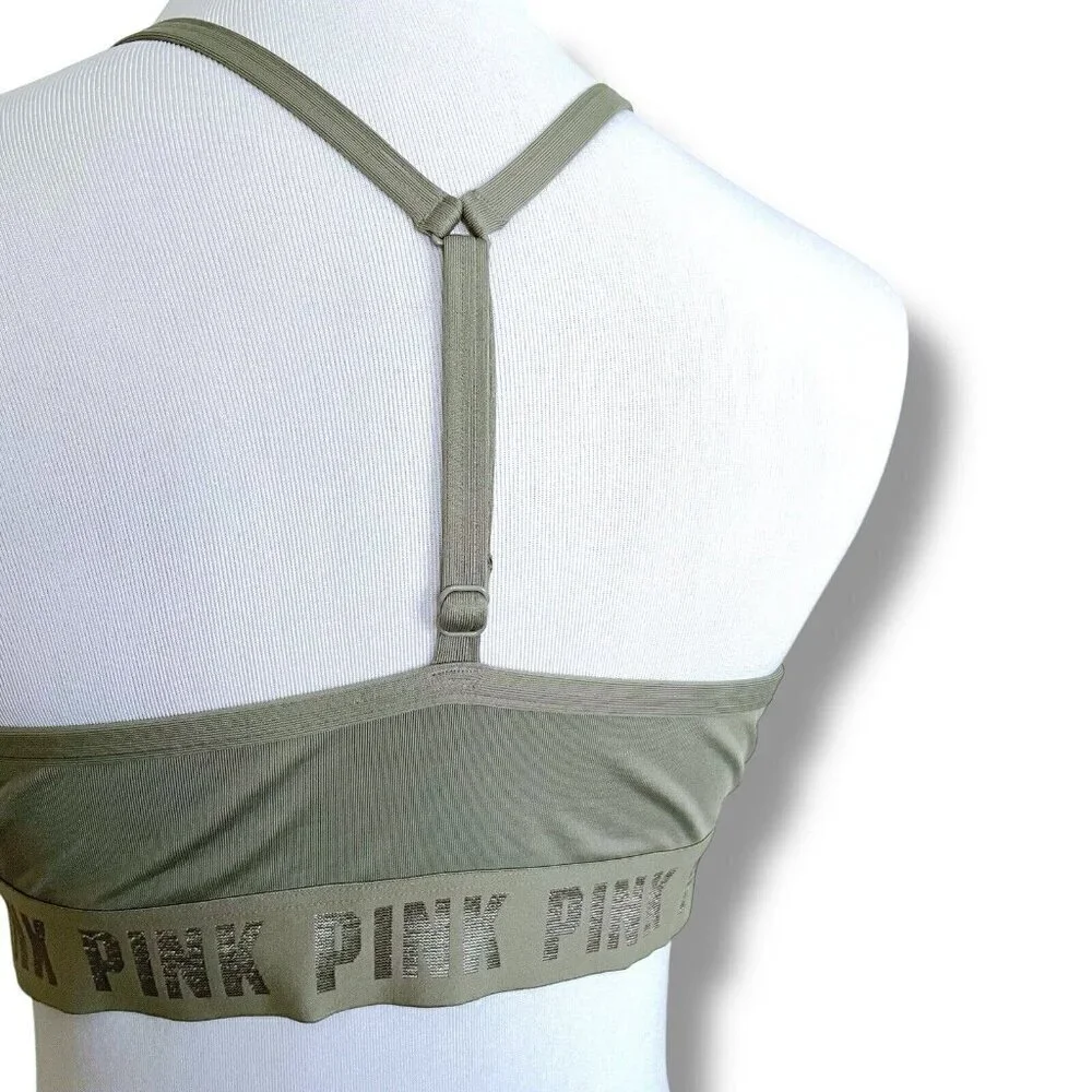 Victorias Secret PINK Sports Bra Sz Large Olive Green Ulitmate Lightly Lined